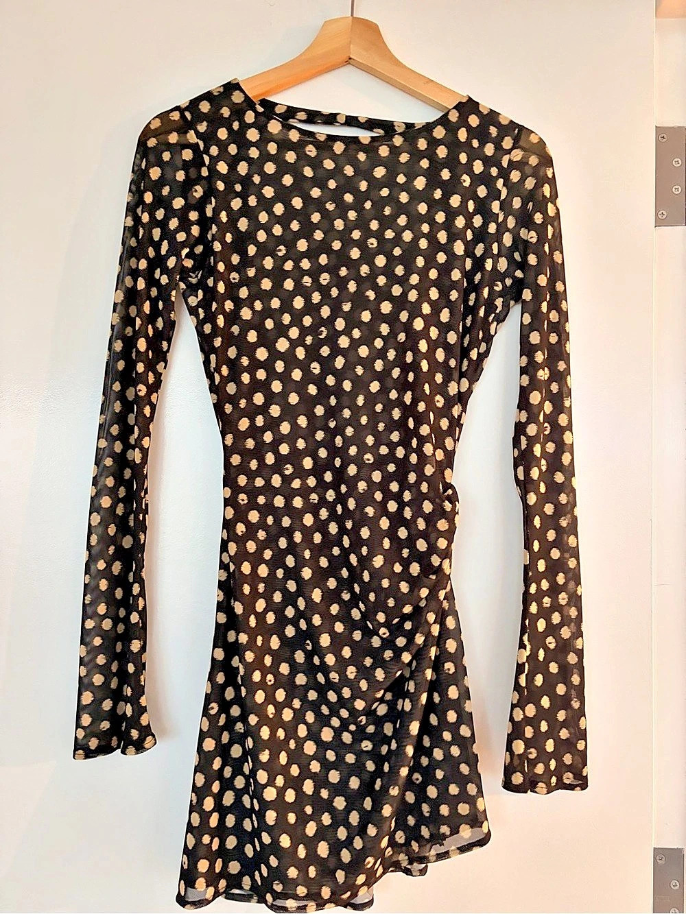 RESA Black & Gold Polka Dot Mini Dress — Size XS